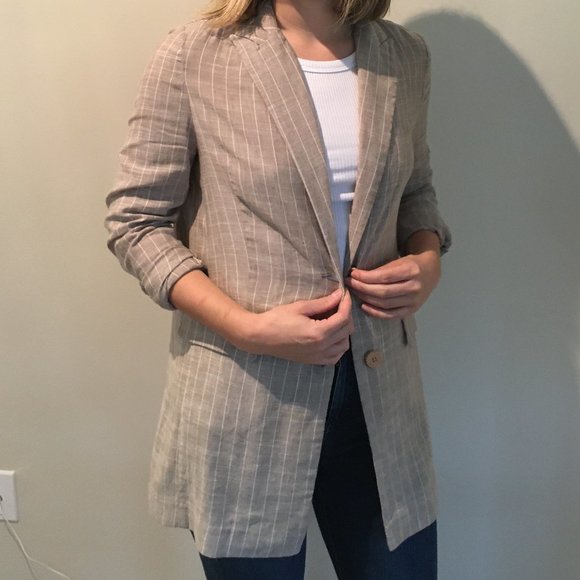 Beige Linen Blend Blazer - Picture 6 of 11